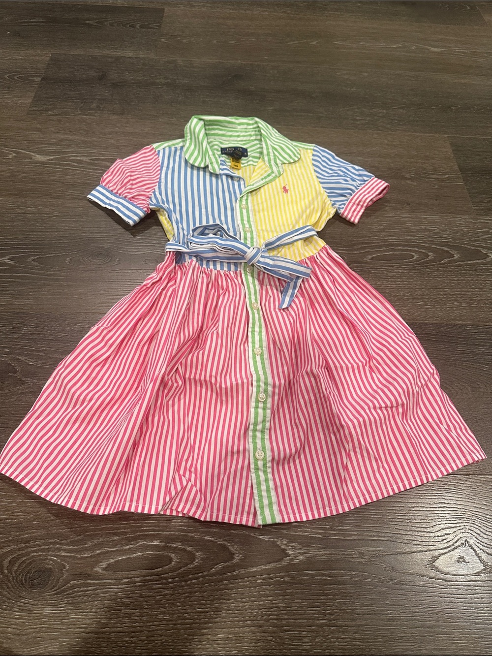 Ralph Lauren Multicolor Striped Cotton Shirt Dress - Pink Blue Yellow Green